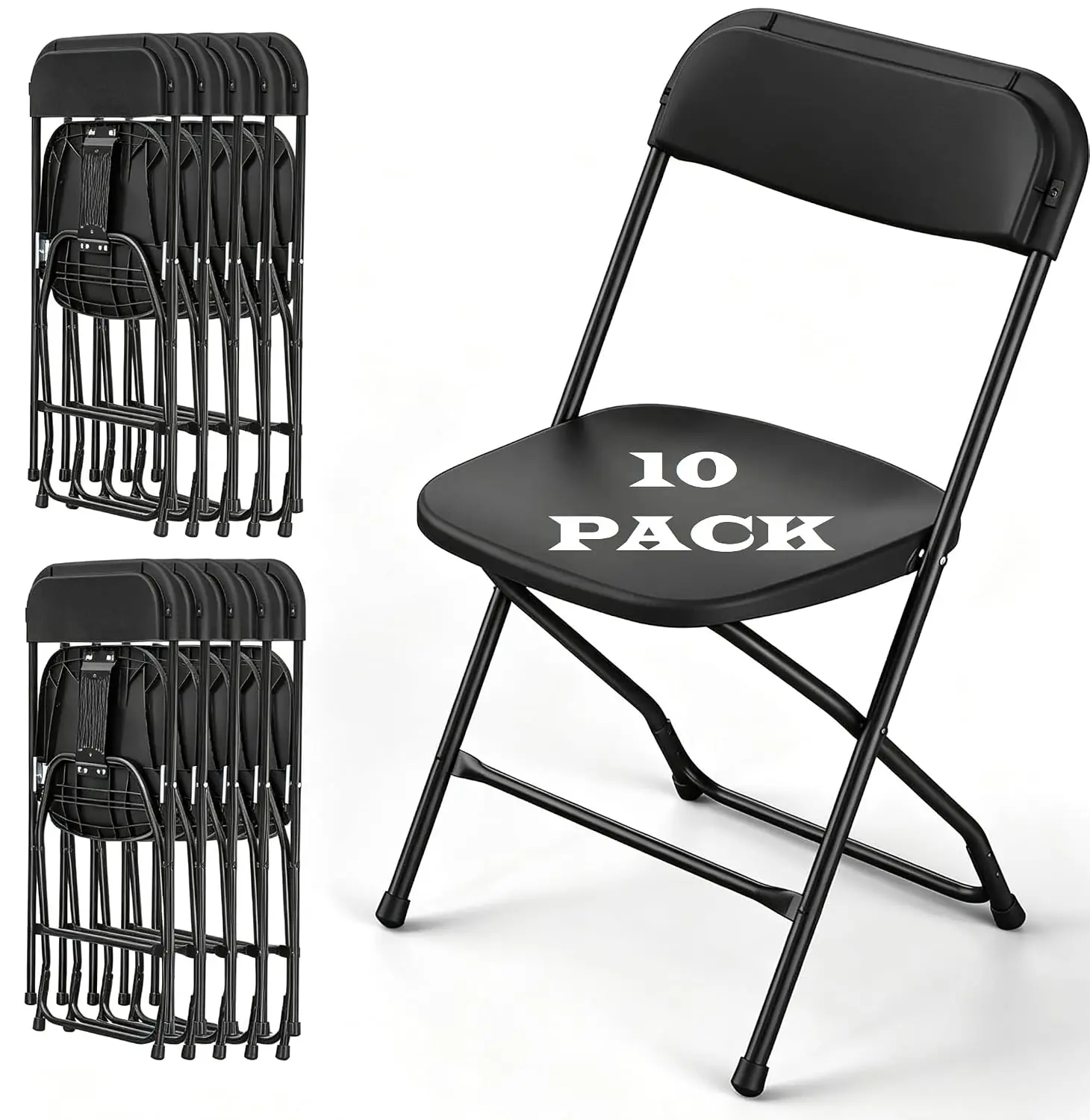 Black Folding Chair Metal Frame Heavy Duty Stackable Portable Home Wedding Party Office Event 351 lbs 10-Pack, Customized