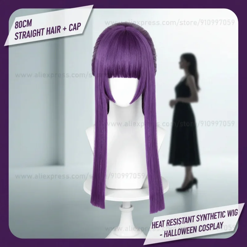 

▶❤Anime Fern Cosplay Wig 80cm Purple Straight Hair Heat Resistant Synthetic Wig for Halloween Costume❤◀