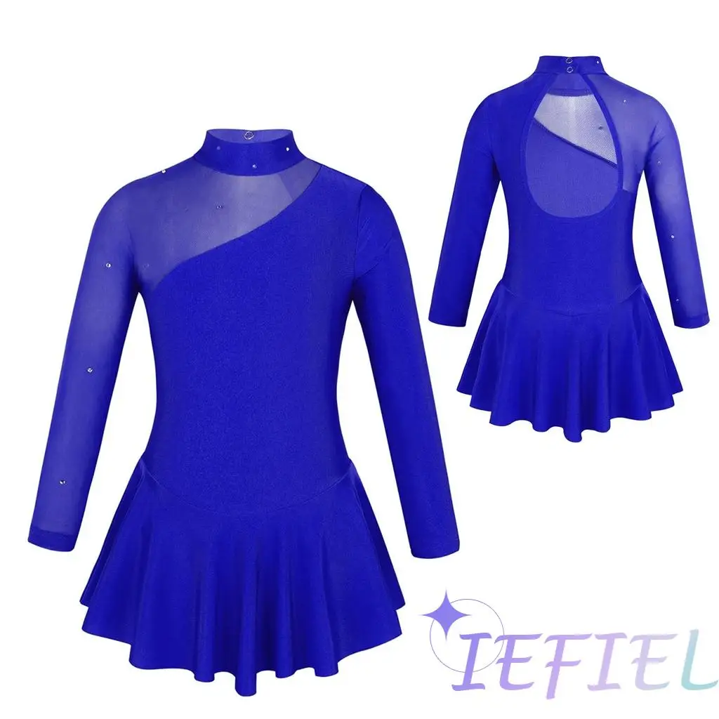 Girls Figure Skating Lyrical Dance Unitard Ballet Gymnastics Acrobatics Performance Tulle Dress Sparkly Leotard Jazz Dance Wear