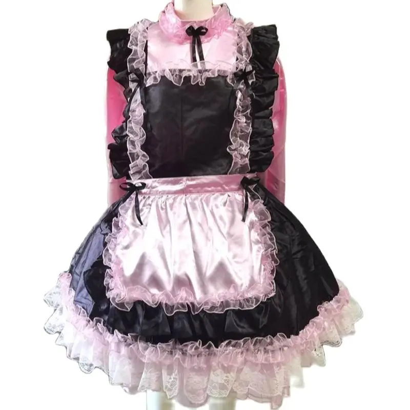 

Adult Giant Baby Sexy Girl Pink Black Color Matching Long Sleeved Sissy Dress Japanese Maid Role-playing Custom Lockable