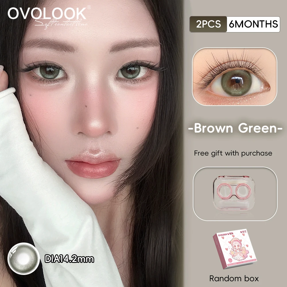 Image of OVOLOOK-Green Apple Braun-Grün Kontaktlinsen für ein halbes Jahr, 14,2 mm, natürliche Mischfarben, weiche, komfortable, tägliche Kosmetiklinse