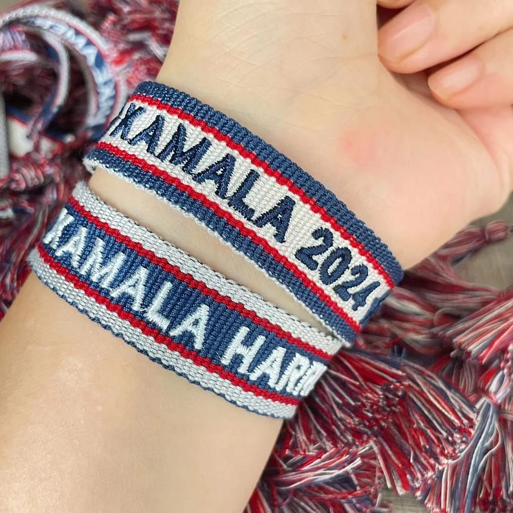 Kamala Harris 2024 Woven Bracelets Handmade Bracelets with Embroidery Adjustable for Men Women