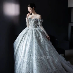 Sparkle Wedding Dresses Women's Sexy Boat Neck Gorgeous Customized Formal Elegant Party Bridal Gowns Vestido De Noiva 2024