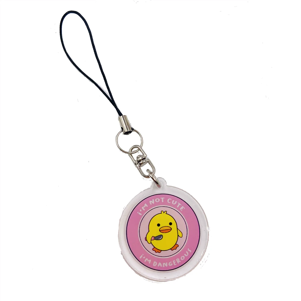 Funny Yellow Duck Phone Lanyard Charm Ornament Strap Acrylic Keychain for Women I'm not cute i'm dangerous