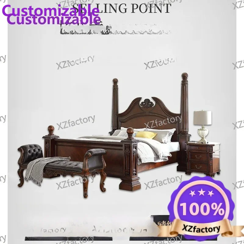 Factory Direct 2026 Top RatedAmerican solid wood bed retro country master bedroom 2 meters Roman column double bed household Eur