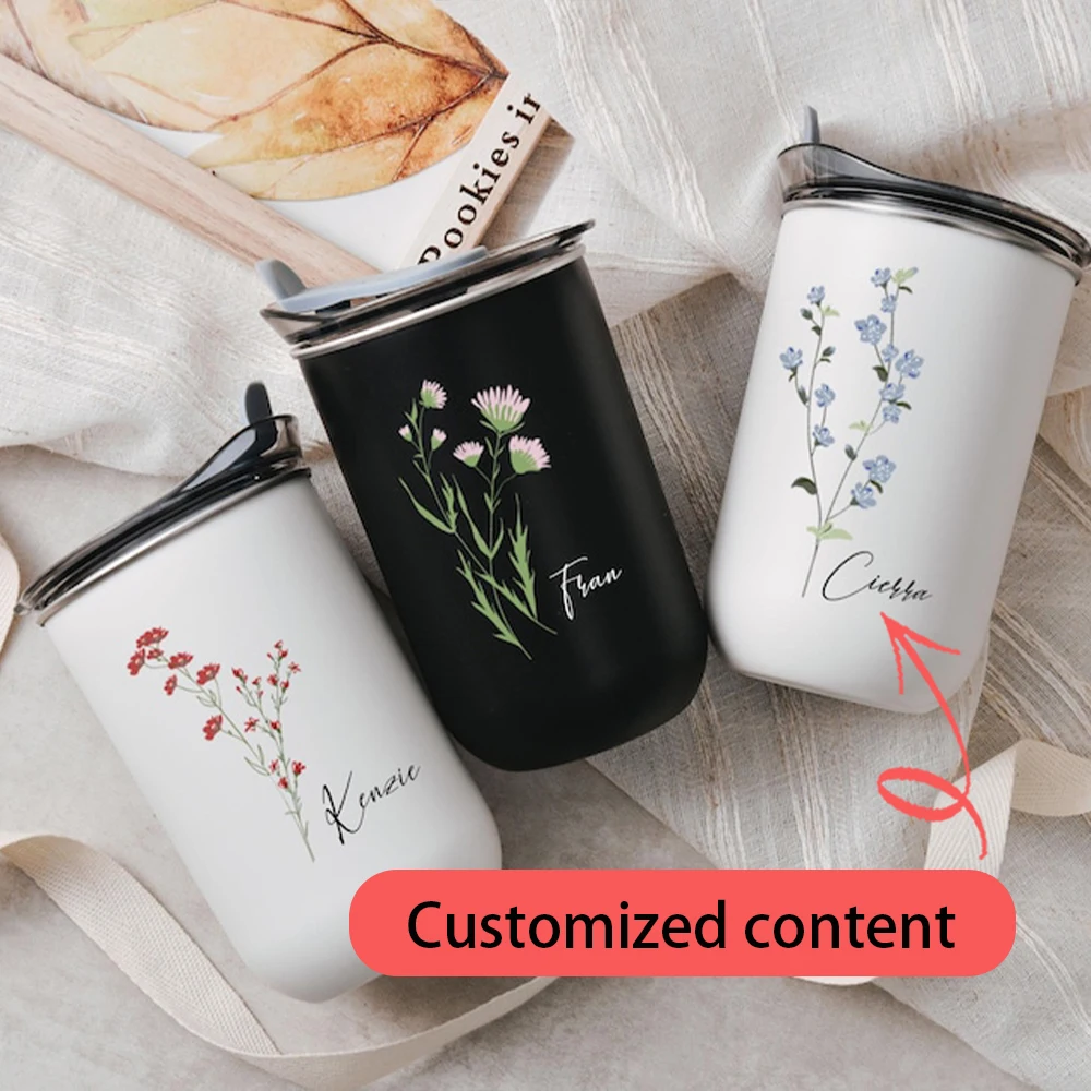 Personalisierter Geburtstags-Blumen-Wasserbecher, Edelstahl-Trinkbecher mit Anpassbarem Namen Geburtstags- und Weihnachtsgeschenke selbst gestalten