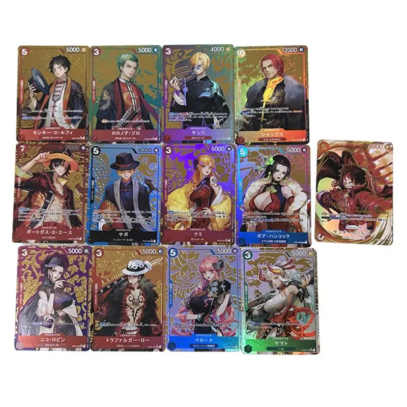 

13Pcs/set OPCG One Piece Luffy Zoro Shanks Cosplay New Year Colorful Flash Card Classic Game Anime Collection Cards Diy Gift Toy