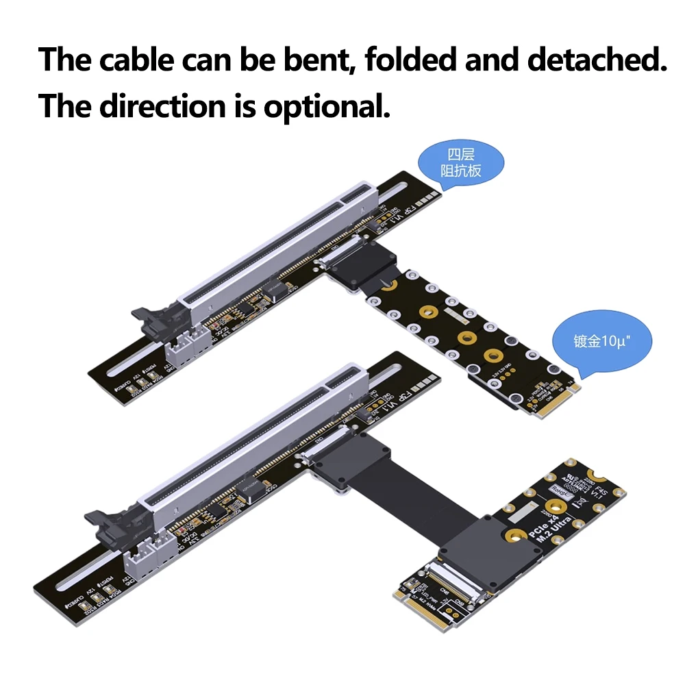 Kabel Ekstensi Kartu Grafis PCIe 5.0 X16 Ke M.2 NVMe Key M Gpu FFC F43 Kecepatan Tinggi Ultra Lembut Rendah Kehilangan PCI-E x4 Gen5 128G/bps