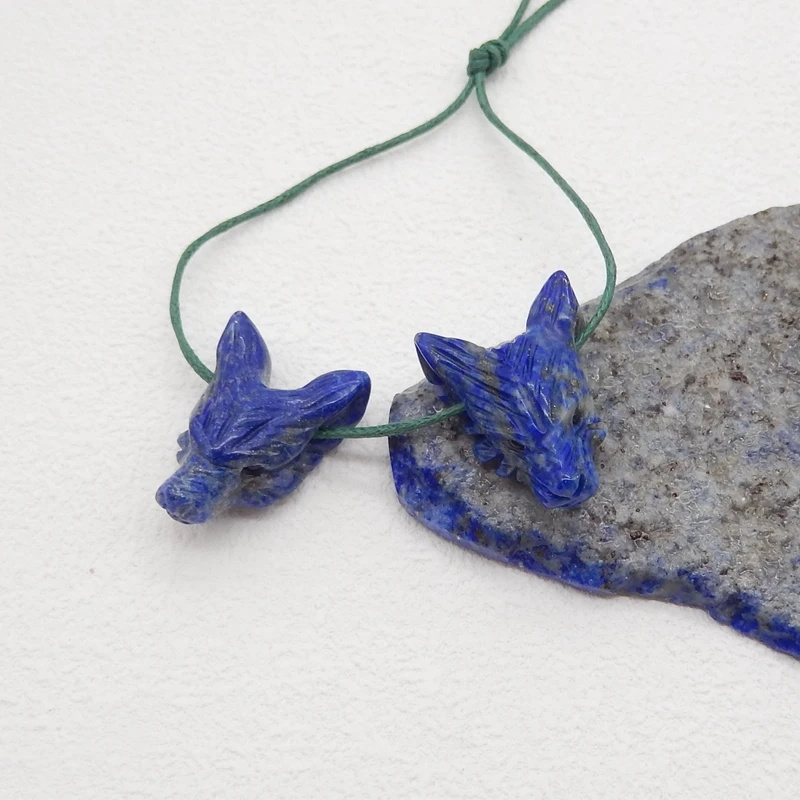 

2 шт., подвески в виде головы волка из натурального камня лазурита, для исцеления методом Рейки, резные фигурки животных, украшения своими руками, ожерелье, подарок, 23x17x9 мм, 4 г.