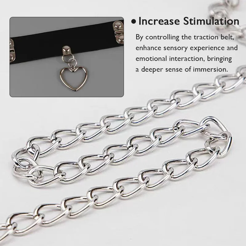 ألعاب الجنس المثيرة الرقيق عبودية طوق جلدية فاخرة ضبط النفس سلسلة معدنية المقود BDSM للنساء الأزواج ألعاب الكبار C09 #4