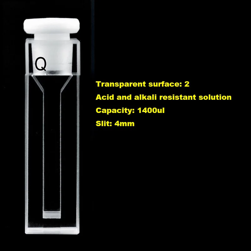 Micro cubeta de quartzo de 10 mm com rolha/selada com rolha transmissão UV de 0,35/0,7/1,05/1,4 ml