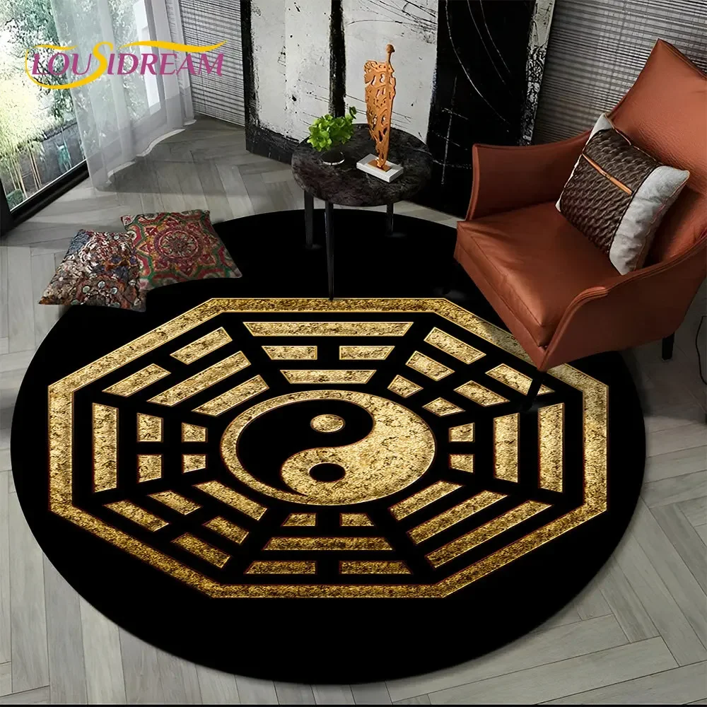 

3D китайский Тай Чи Багуа Инь Ян круглый коврик, ковер для гостиной, спальни, дивана, декора игровой комнаты, детский нескользящий напольный коврик