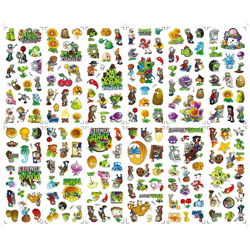 12 Sheets Plant Vs Zombies  Series Non-repeating PVC Stickers Theme Kids Party Favors Small Gift