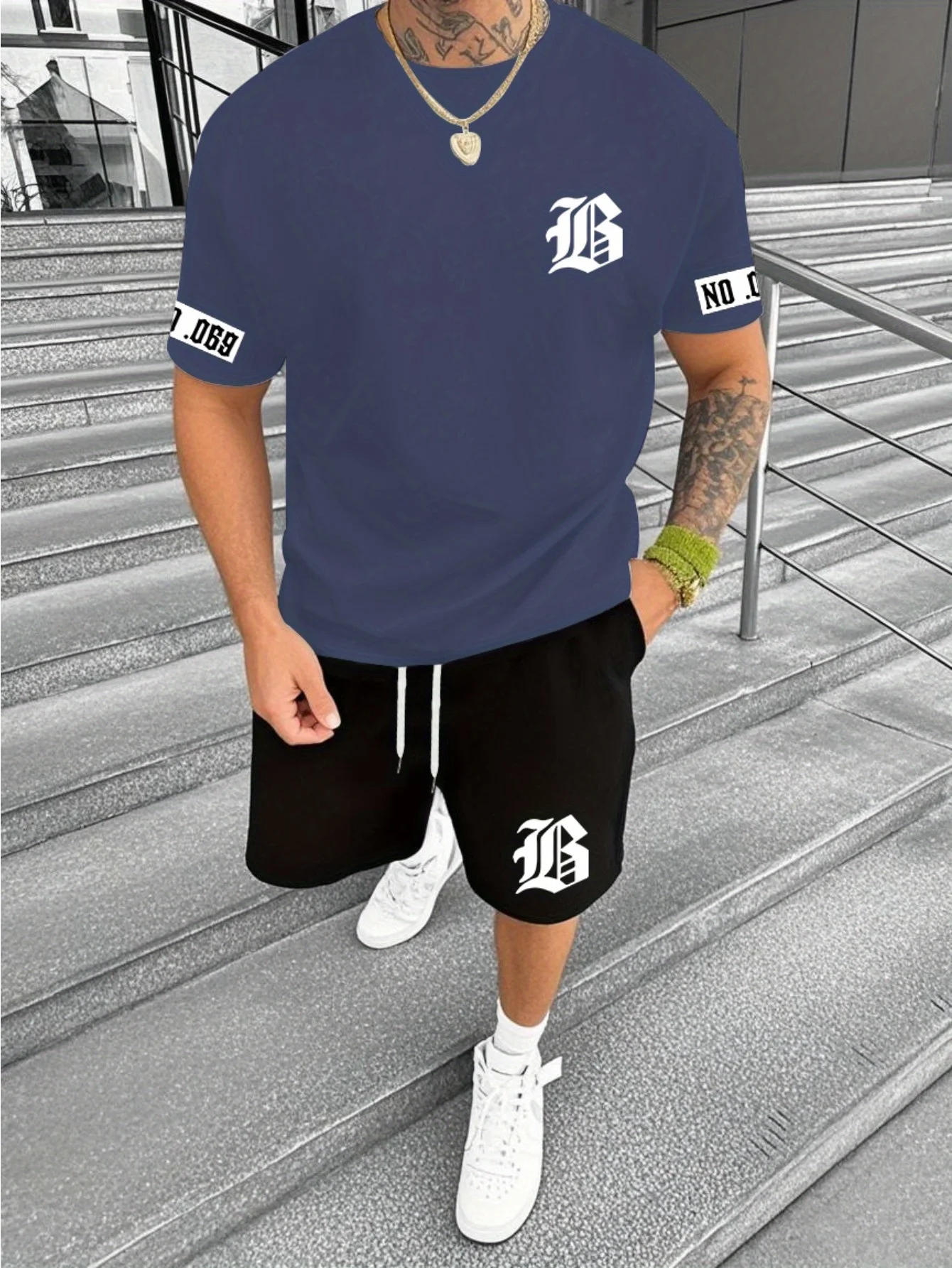 Hot Summer of 2025 3D Printed Minimalist Pattern Casual Fashion Outdoor Men's Short-sleeved Shirt and Shorts Set