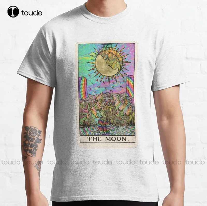 

New Psychadelic Tarot- The Moon Classic T-Shirt White Tshirt Cotton Unisex Tee Shirt Fashion Funny Harajuku Streetwear Tshirt