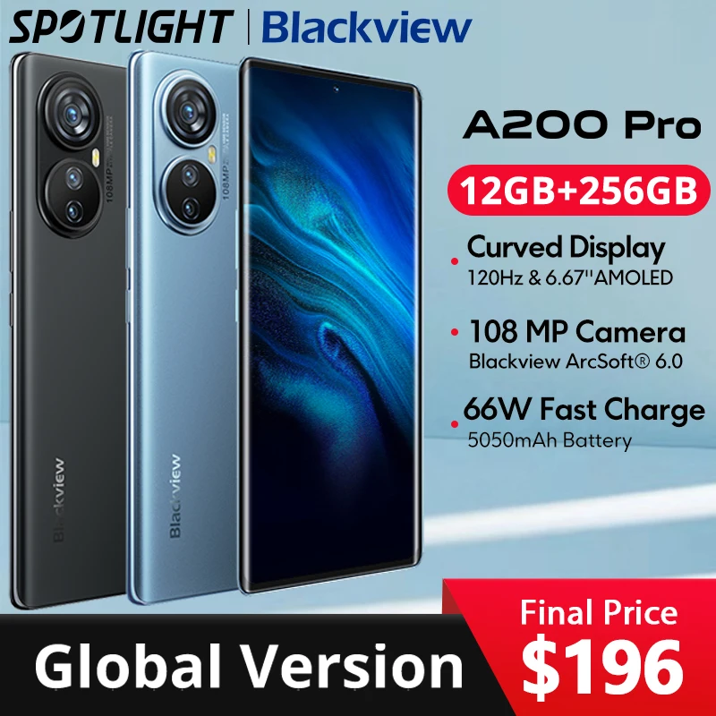 Blackview-A200 Pro, 12 Go de RAM, 256 Go, écran incurvé Dean, 120Hz AMOLED, appareil photo 108MP, MTK Helio G99, 66W Fast PD, 5050mAh, première mondiale