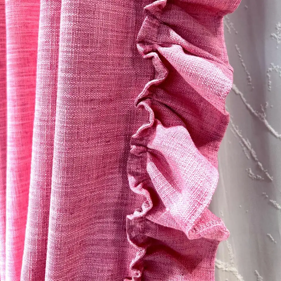 Customized of Cherry Blossom Rose Pink Cotton and Linen Jacquard Floral-edged Curtains for Living Room and Bedroom French Window