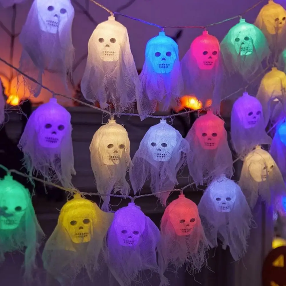 Anniversary Celebration Halloween Skull String Lights Multicolor Led Ghost Head Lights Waterproof Decorative Skeleton for Indoor