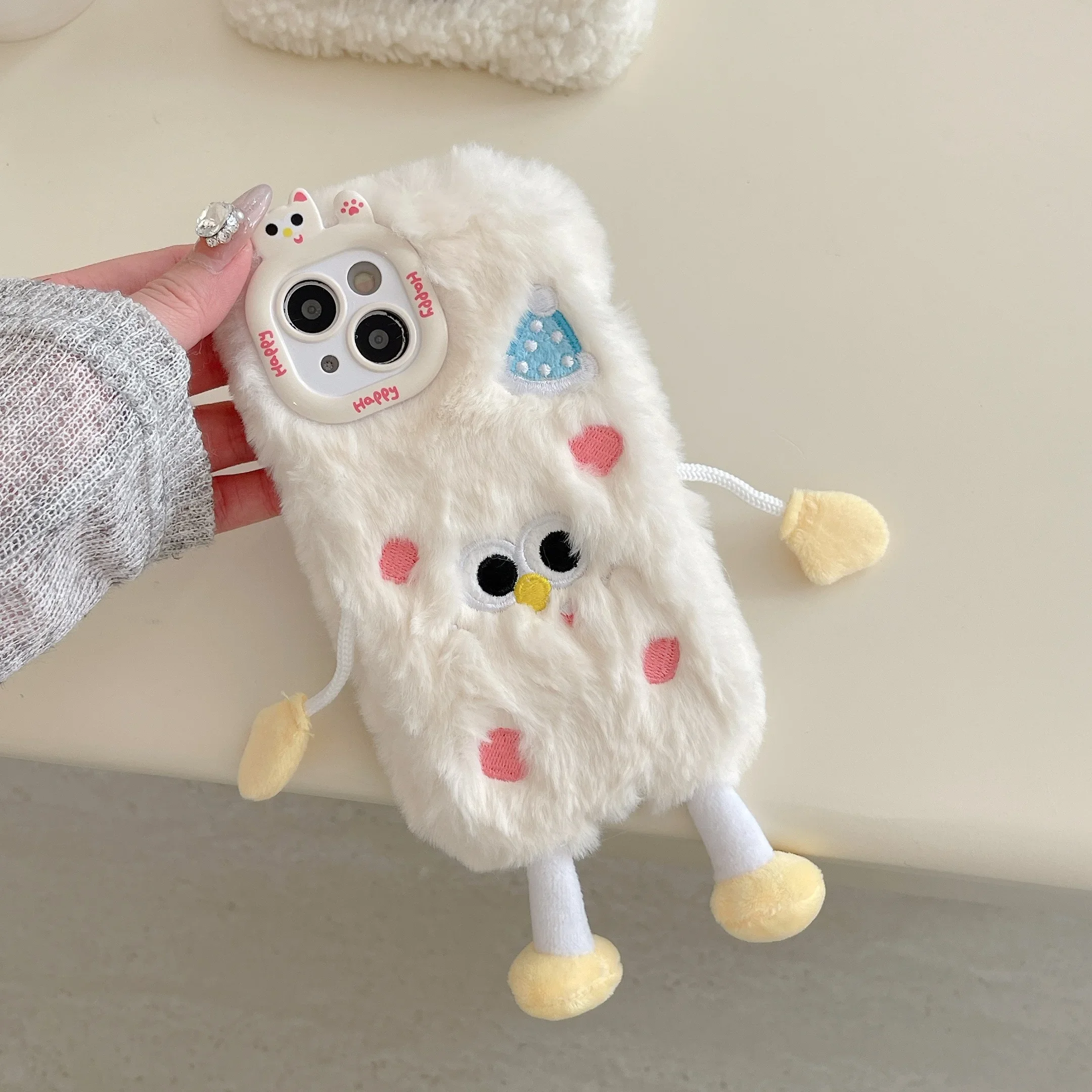 Peluche Ins Simpatico omino Cassa Del Telefono per IPhone16 15 14 13 11 12 Pro Max Antiurto Pelliccia Calda Copertura Protettiva Anti-goccia