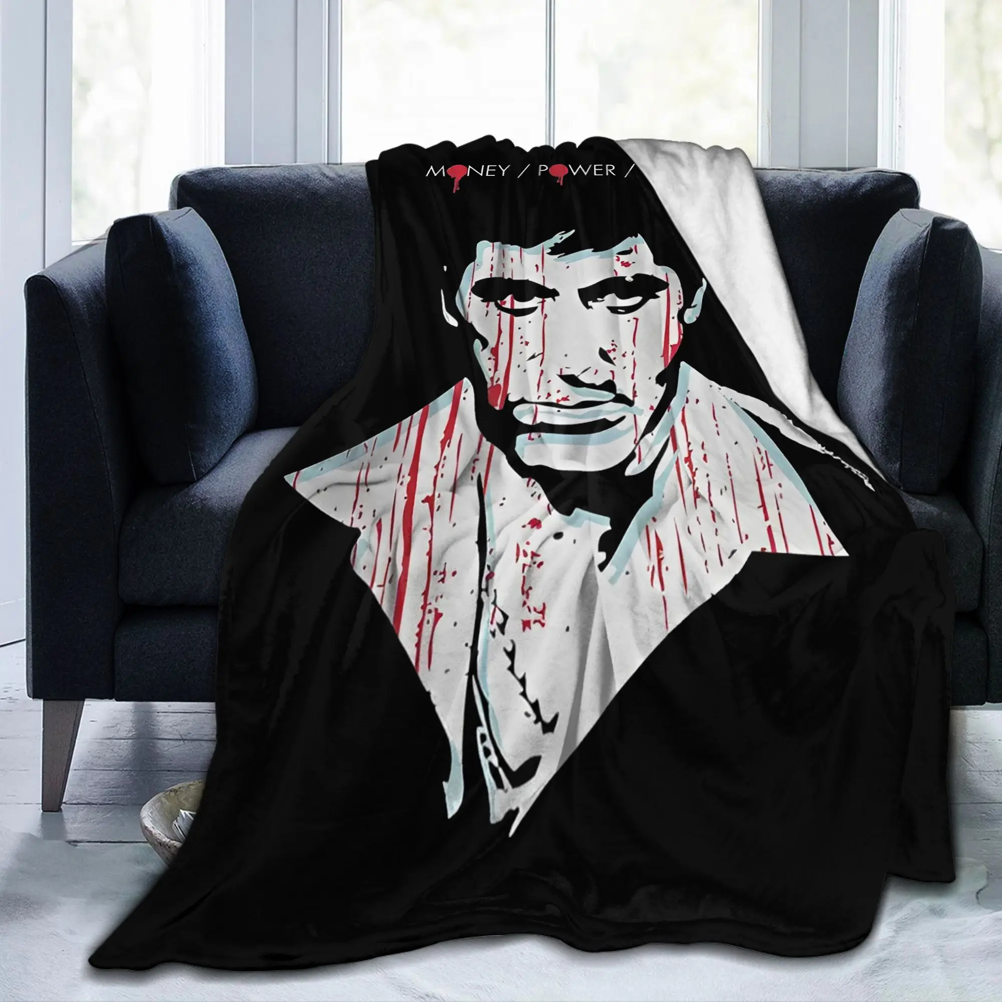 Scarfaces Tony Montana Film Knitted Blankets Money Power Respect Flannel Bedding Throw Blanket Bedspreads Ultra-Soft Airplane