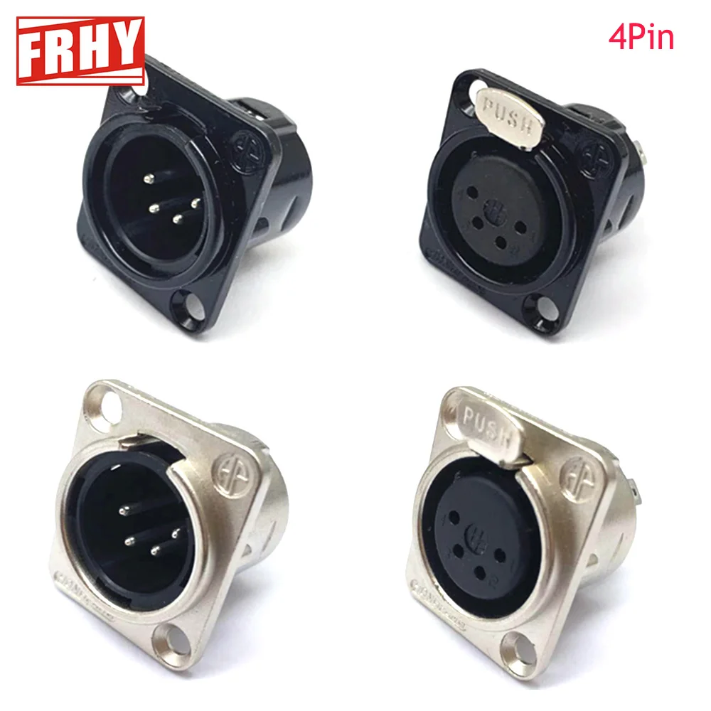 4PCS XLR 4Pin Panel Mount Connectors Male Female Durable Metal Housing Silver Contacts for Pro Audio Mic Speaker Stage Gear
