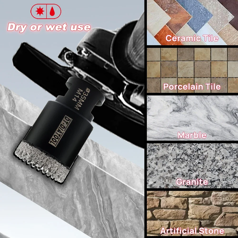 DIATOOL 1pc/2pcs Diamond Drilling Core Bit Serrated Drill Hole Saw Drill for Tile Granite Marble Ceramic Tile Crown M14 Thread