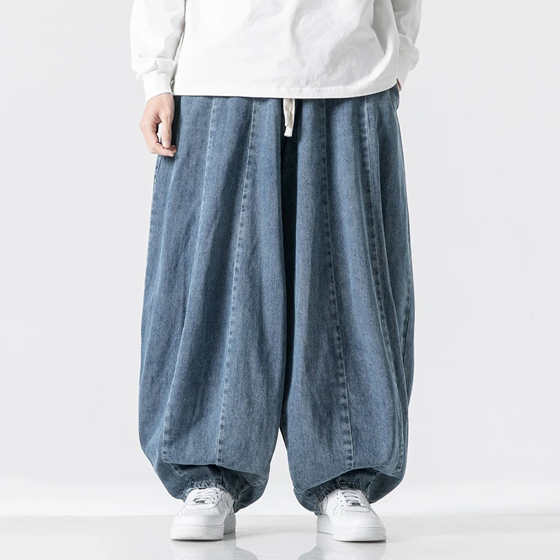 Spring and Autumn Chinese Style Ice Silk Cotton Linen Loose Harem Pants Lantern Tied Leg Casual Pants for Men