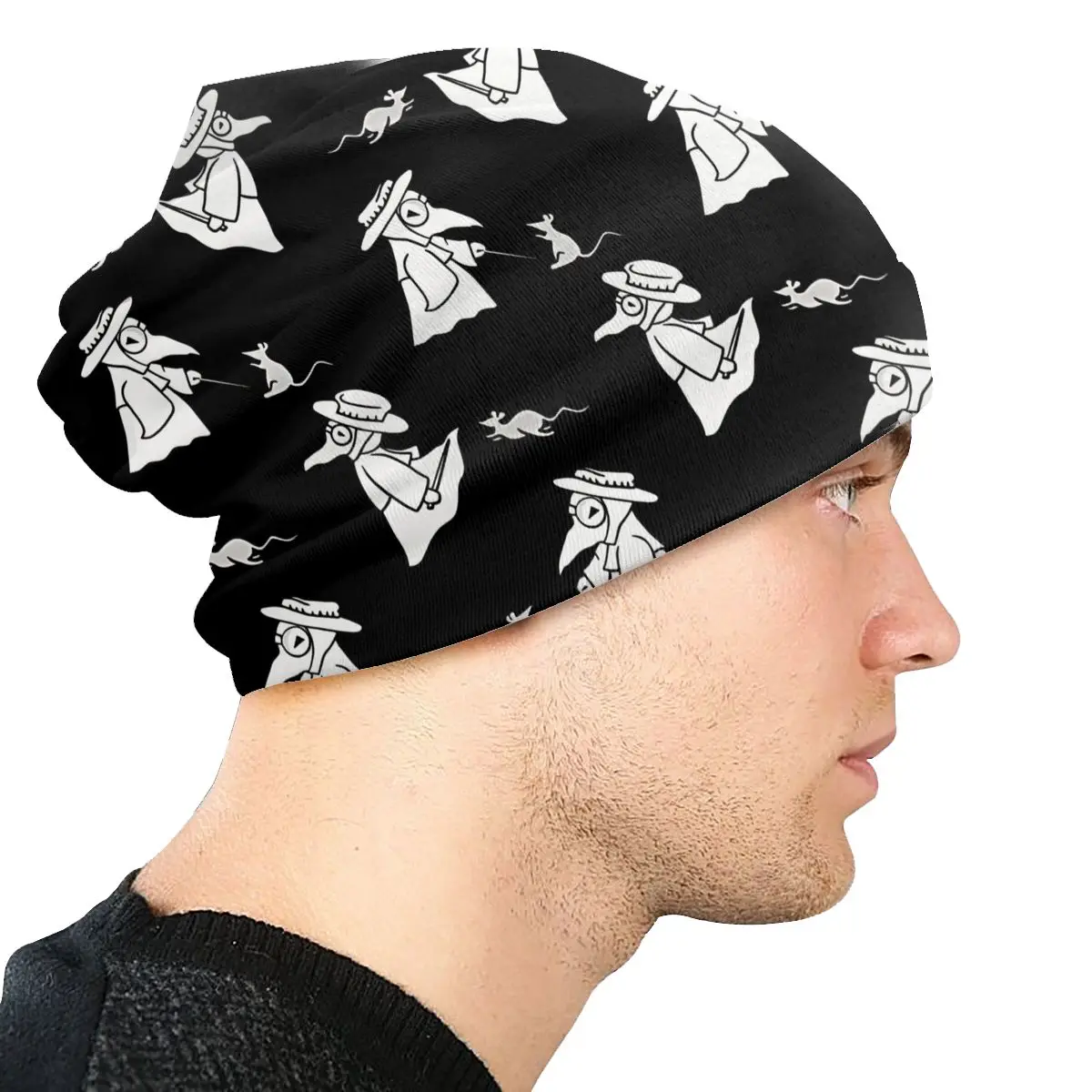 Plague Doctor Fashion Thin Hats Chibi White On Black Bonnet Special Skullies Beanies Caps