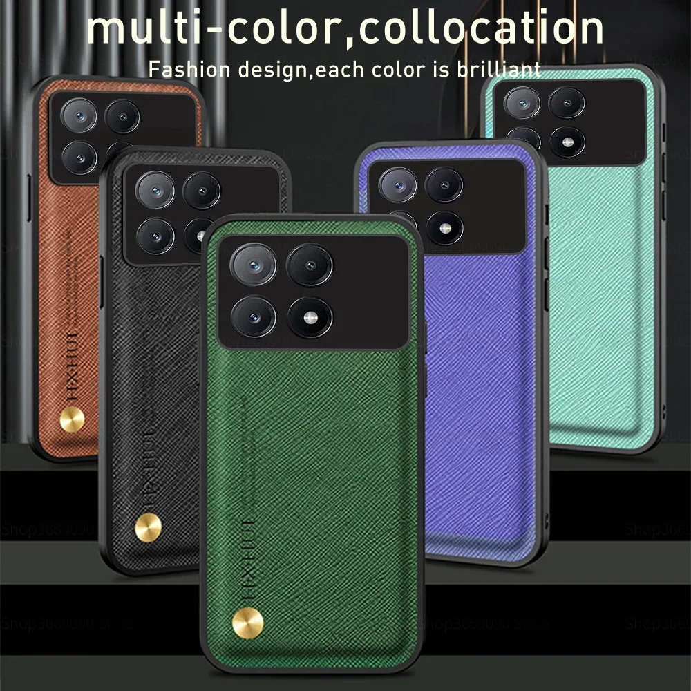 Leather Texture Phone Cover For Xiaomi Poco X6 Pro 5G TPU Frame Camera Shockpoof Protection Funda Case Poko X6 PocoX6 6 Pro 6Pro