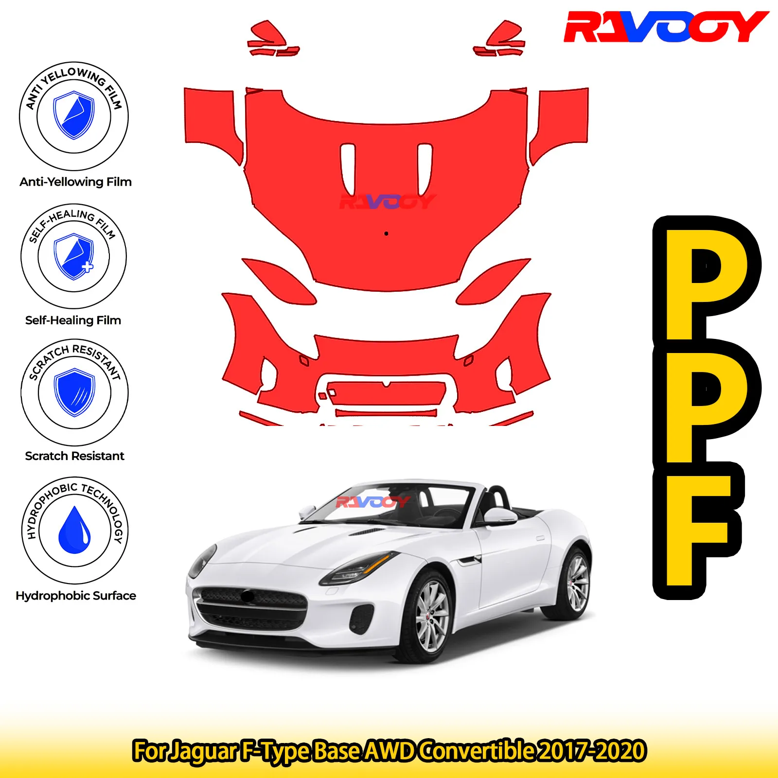 

For Jaguar F-Type Base AWD Convertible 2017-2020 Glossy Matte Black Precut front PPF Kit Paint Protection Film