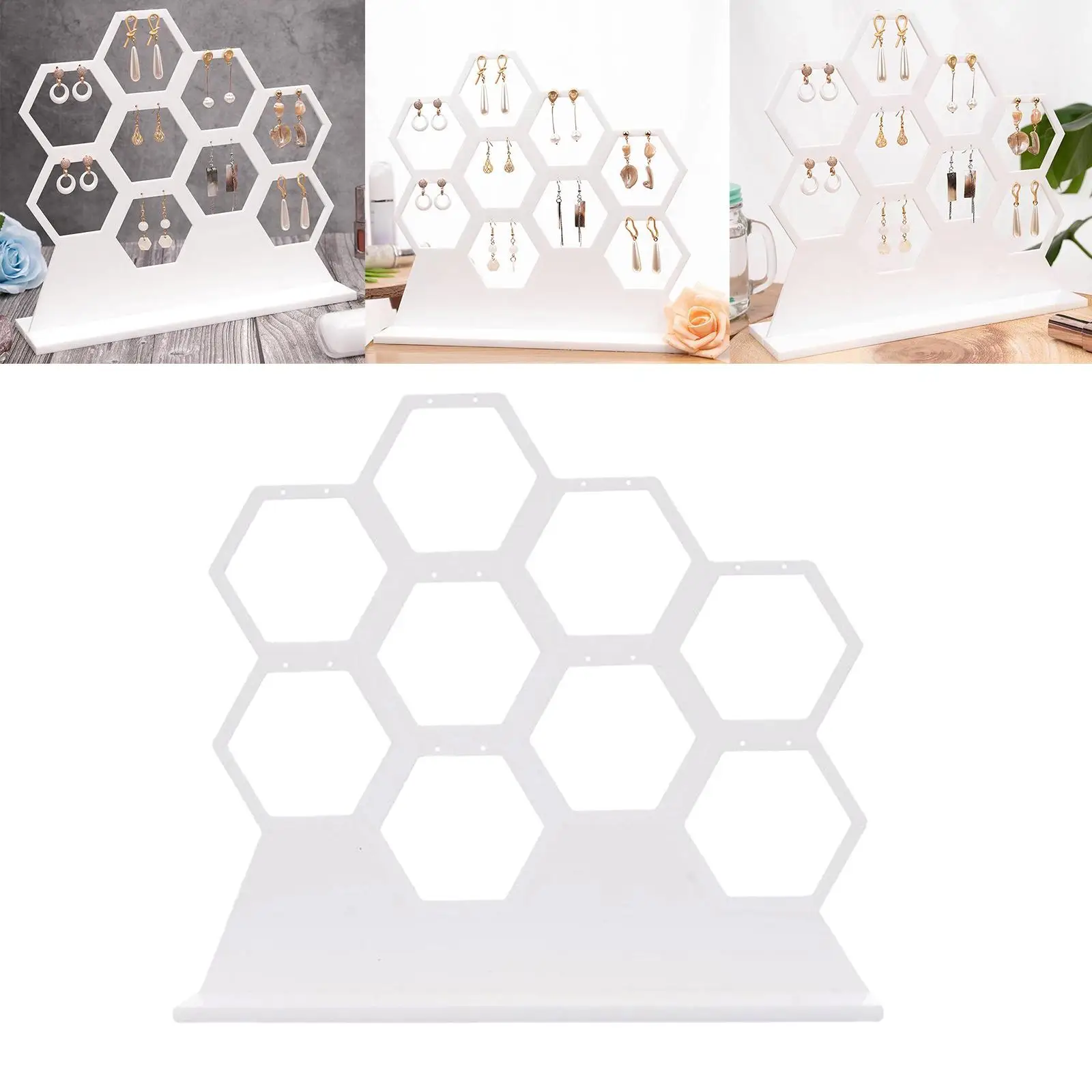 

White Honeycomb Earring Holder Earring Organizer for 9 Earrings
