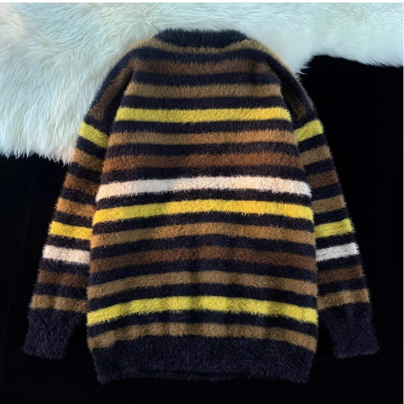 Striped Sweaters Women Contrast Color Baggy Japanese Preppy Style Youthful Vitality Spring Autumn Slouchy Sweet Temperament 2023