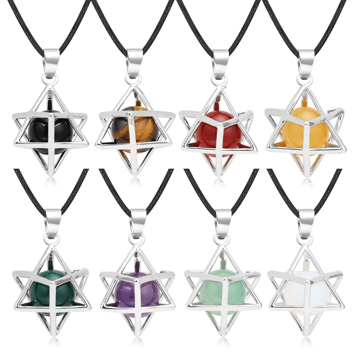 

Natural Hexagram Pendant Necklace Green Aventurine Opal Tiger's Eye Stone Necklace Pendant Spiritual Healing Pendant Jewelry