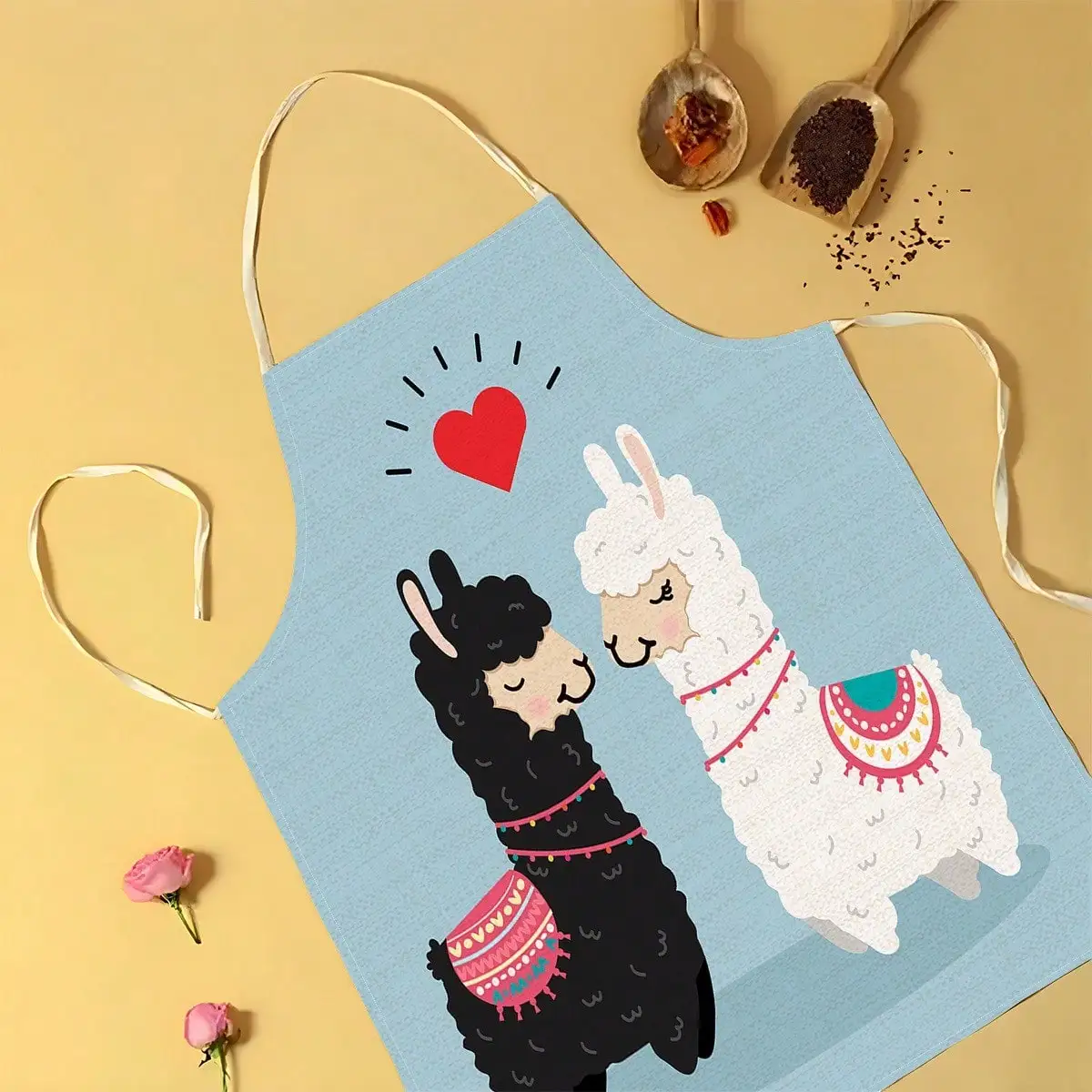 Llama Couple Apron, Funny Animal Cartoon Design, Cute Kitchen Cooking Bib, Farm Theme Chef Uniform, Gift for Animal Lovers
