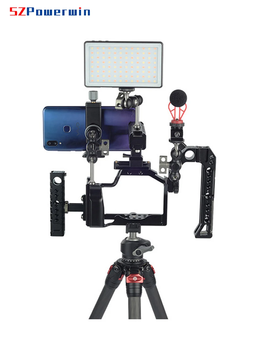 Powerwin for Canon EOS M50 M5 Camera Cage Kit Stabilizer Rig Protective Extension Frame Gimbal Arri Locating Screw Wooden Handle