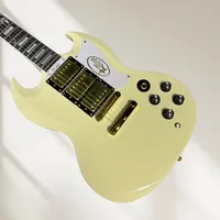 Free Shipping Milk Yellow SG Electric Guitar 3 Humbucker Pickup Mahogany Body White Pickguard Gold Hardware Accessories