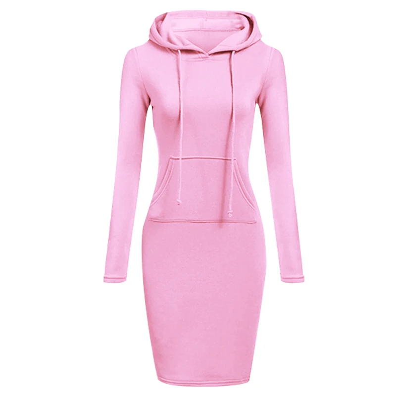 Newest Women Hoodie Solid Color Hooded Long Sleeve Dress Hoodie Drawstring Sweatshirt Long Sweatshirt S-3XL