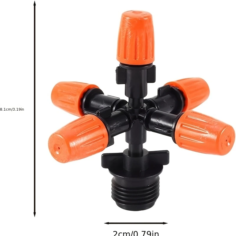 Garden Irrigation Spray Emitters, Five Head 360 Degree Adjustable for Garden Watering System, Irrigation Parts Drippers