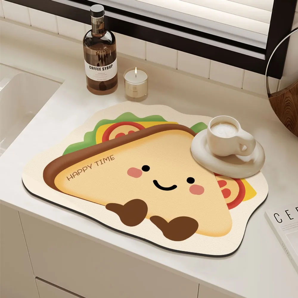 VIKAMA Cartoon Coffee Machine Mat Diatomite Absorbent Quick Dry Non-Slip Kitchen Sink Counter Rug