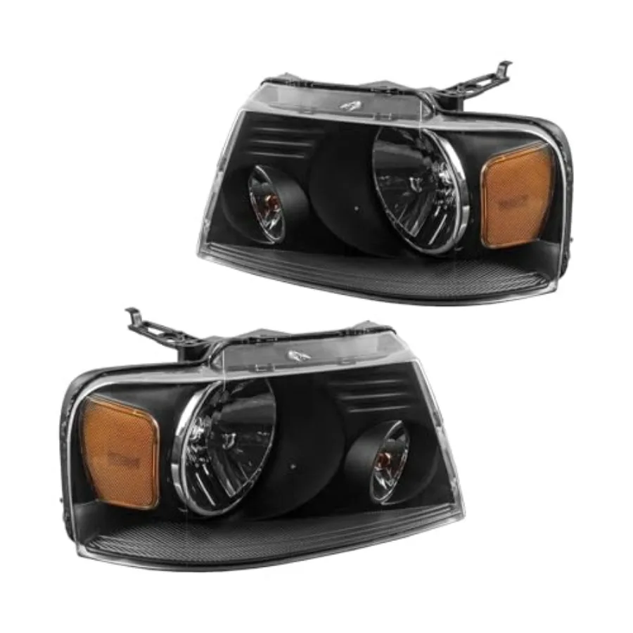 

Headlamp Headlight Assembly Replacement for 2004-2008 F150 2006 Mark LT Black Housing Amber Reflector Clear Lens OE Style