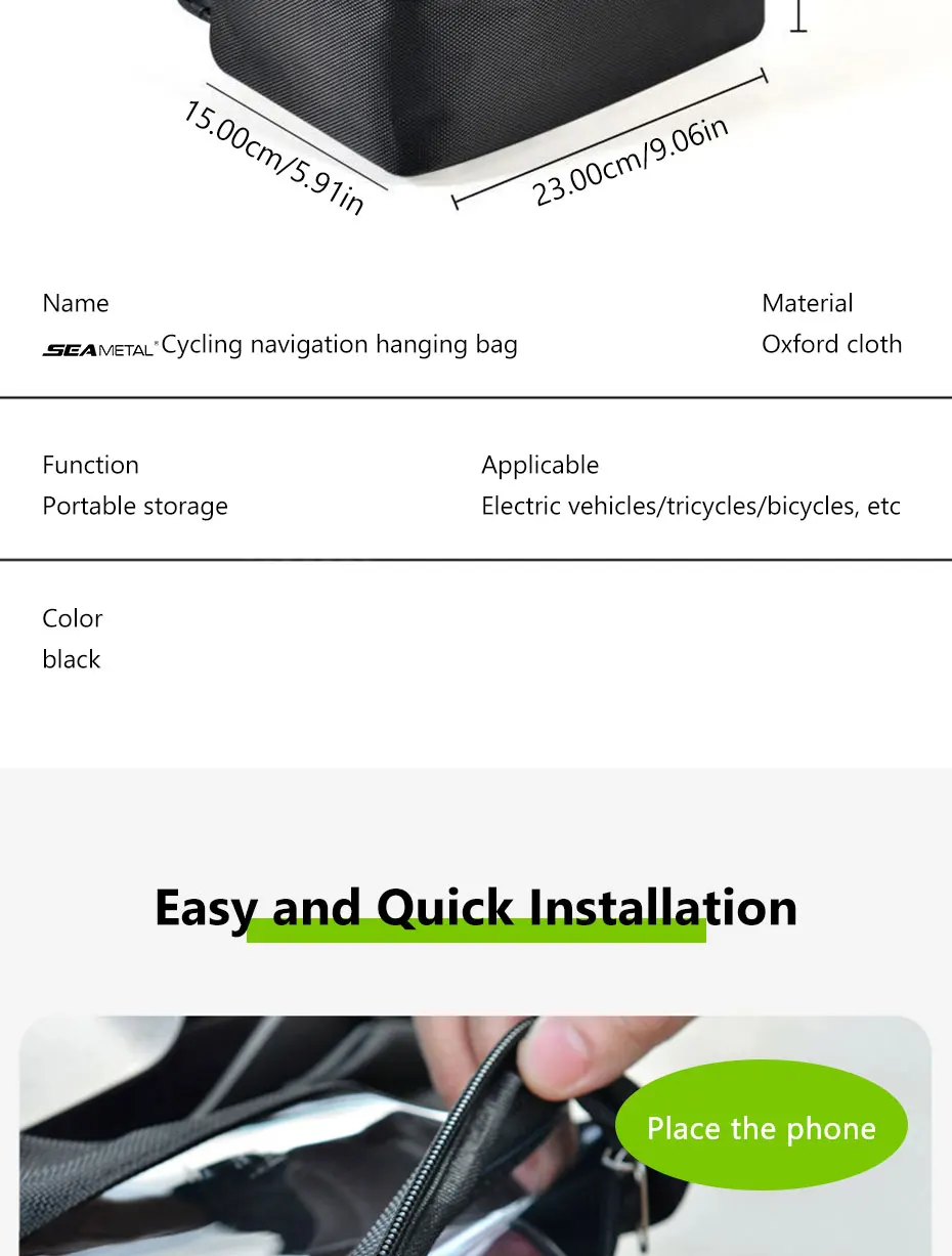 SEAMETAL Motorrad-Fahrrad-Lenkertasche, multifunktionale Fahrradtasche, Handyhalterung, Aufbewahrungstaschen für Outdoor-Radfahren – Detail 4
