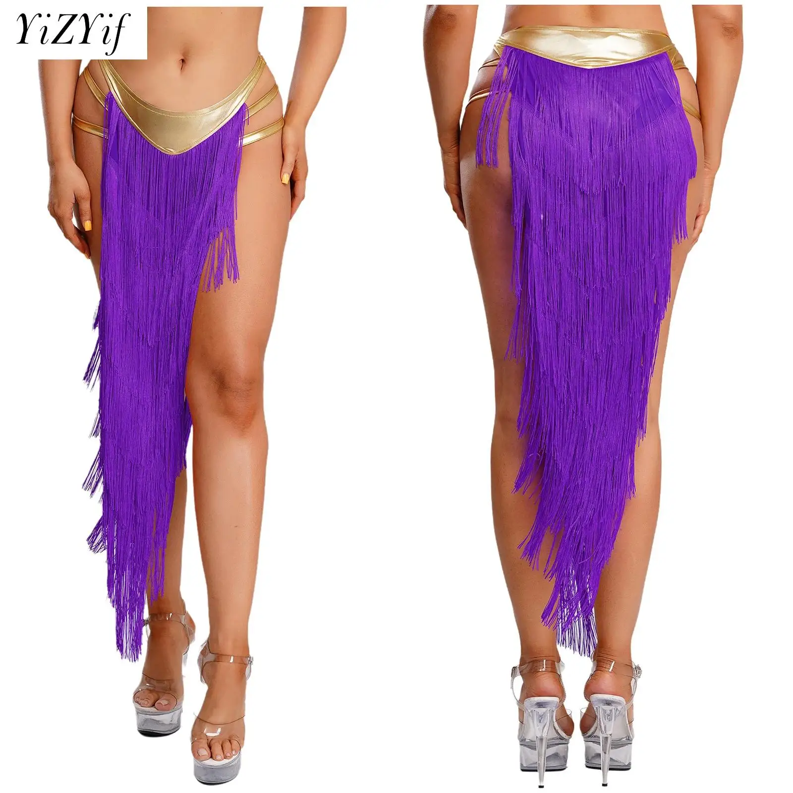 女性オリエンタルインドベリーダンススカートメタリックストラップサイドタッセルスカート内蔵ブリーフハロウィンアラビアベリーウッドコスチューム
