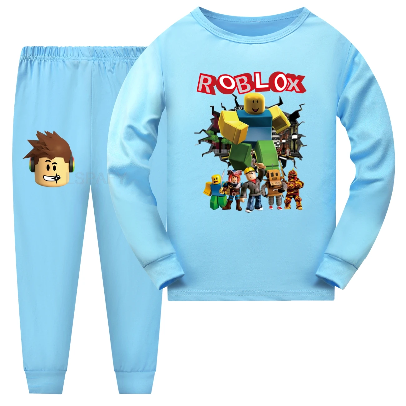 مجموعة روبلوكس للأطفال، ملابس نوم للأولاد والبنات، بيجامة كارتونية بأكمام طويلة، ملابس نوم قطنية