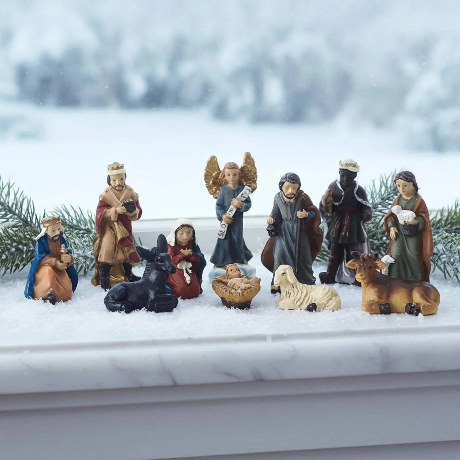 10 Pieces Miniature Nativity Set Painted Christmas Nativity Set Manger Scene Figurines Classic Design Holiday Decoration Mini