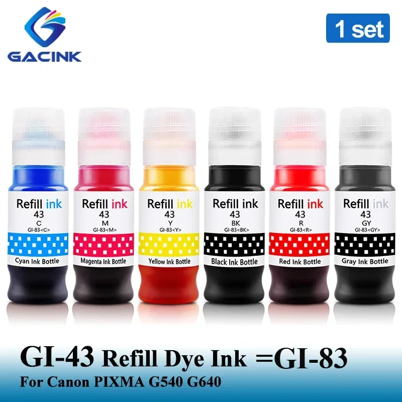 GACINK GI-43 GI43 GI 83 Refill Dye Ink For Canon PIXMA G540 G640 High Quality Compatible Water Based Refill Ink Bottle 6 Colors