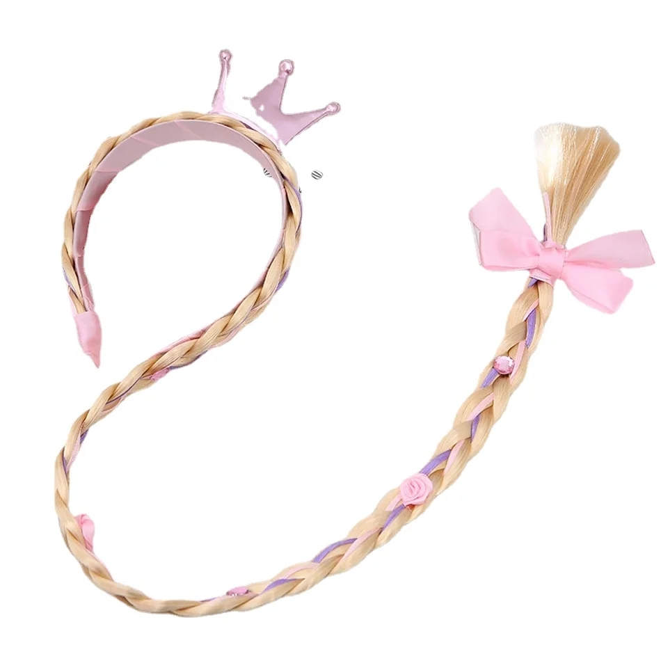 Little Girls Headband Elsa Wig Braid Rhinestones Cosplay Weaving Braid Rapunzel Jasmine Princess Party HairHoop Hair Accesorries