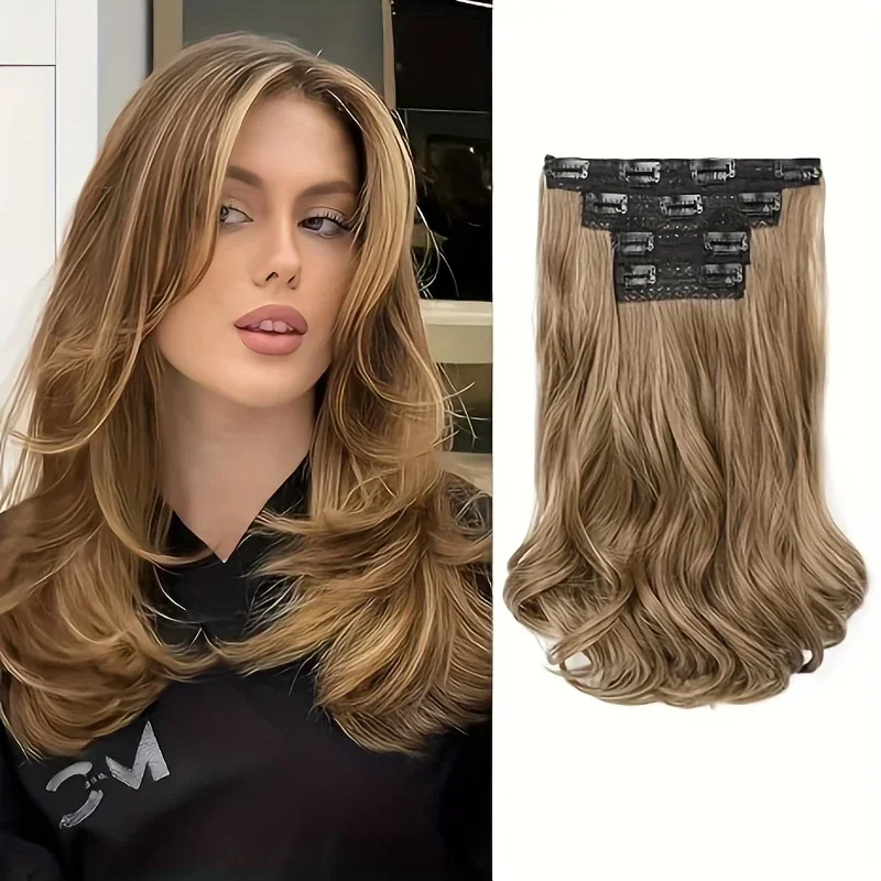 Estensioni dei capelli con trama in pizzo sintetico premium - Miscela naturale ultra morbida con clip invisibile ondulata corta da 14 pollici per le donne