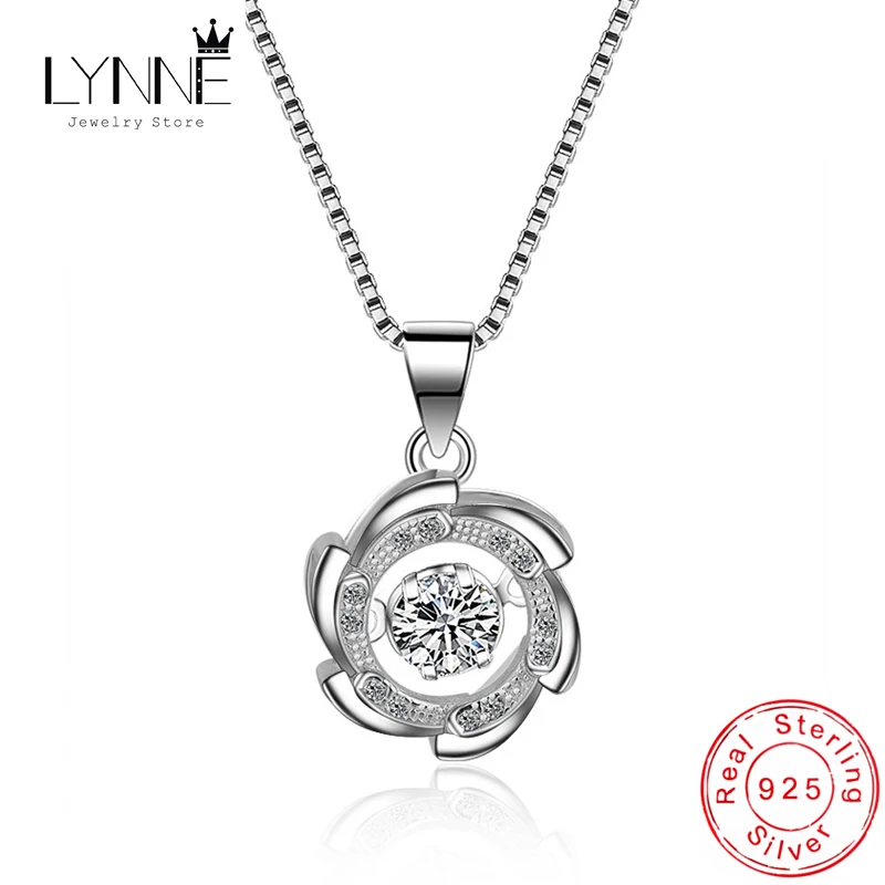 925 Sterling Silver Will Dance Zircon Pendant Necklace for Women Fashion Jewelry Round Windmill Design Drop Clavicle Chain Gift