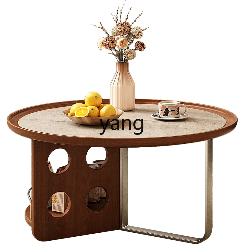 

LTT medieval style coffee table household living room small apartment rock slab small low table retro round tea table