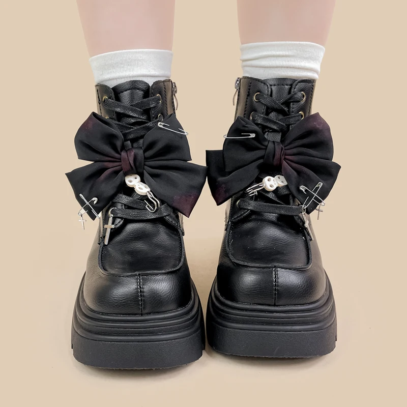 Amy and Michael Fashionable Trendy Ladies Booties Retro Lolita Girls Black Chunky Boots Female Woman Handmade Ankle Boots